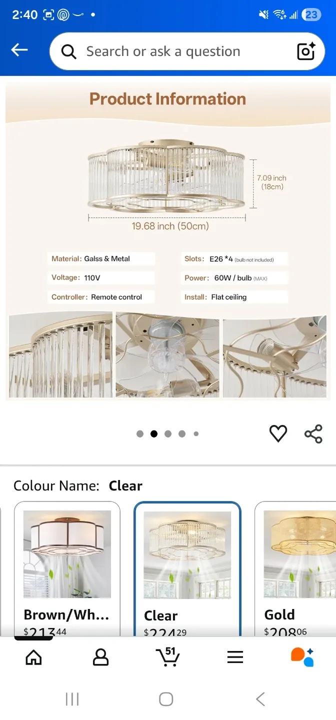 Boho Crystal Gold Ceiling Fan with Light - photo 2