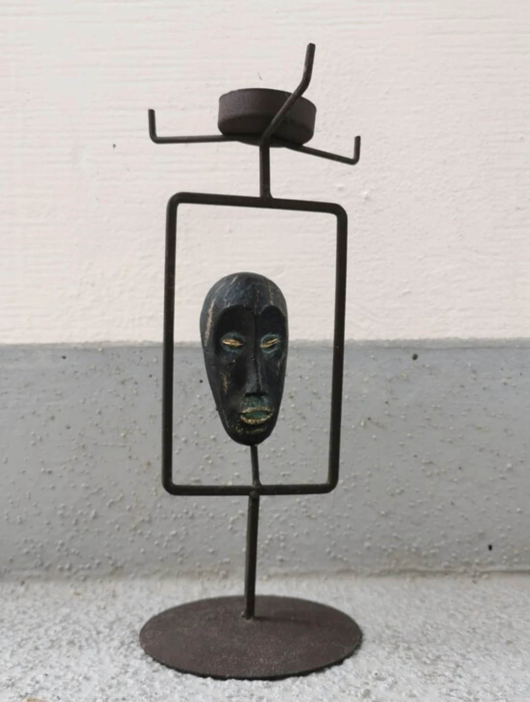 Sculptural Mask Tealight Holder Metal Stand Art Decor - photo 5