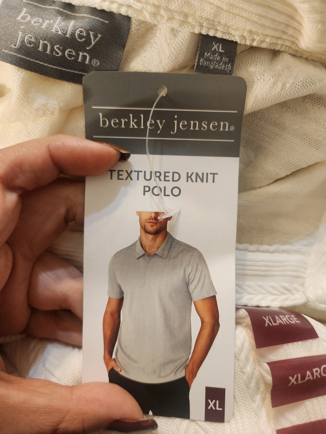Berkley Jensen NWT Men's Off-White Knit Short Sleeve Polo Shirt - photo 2