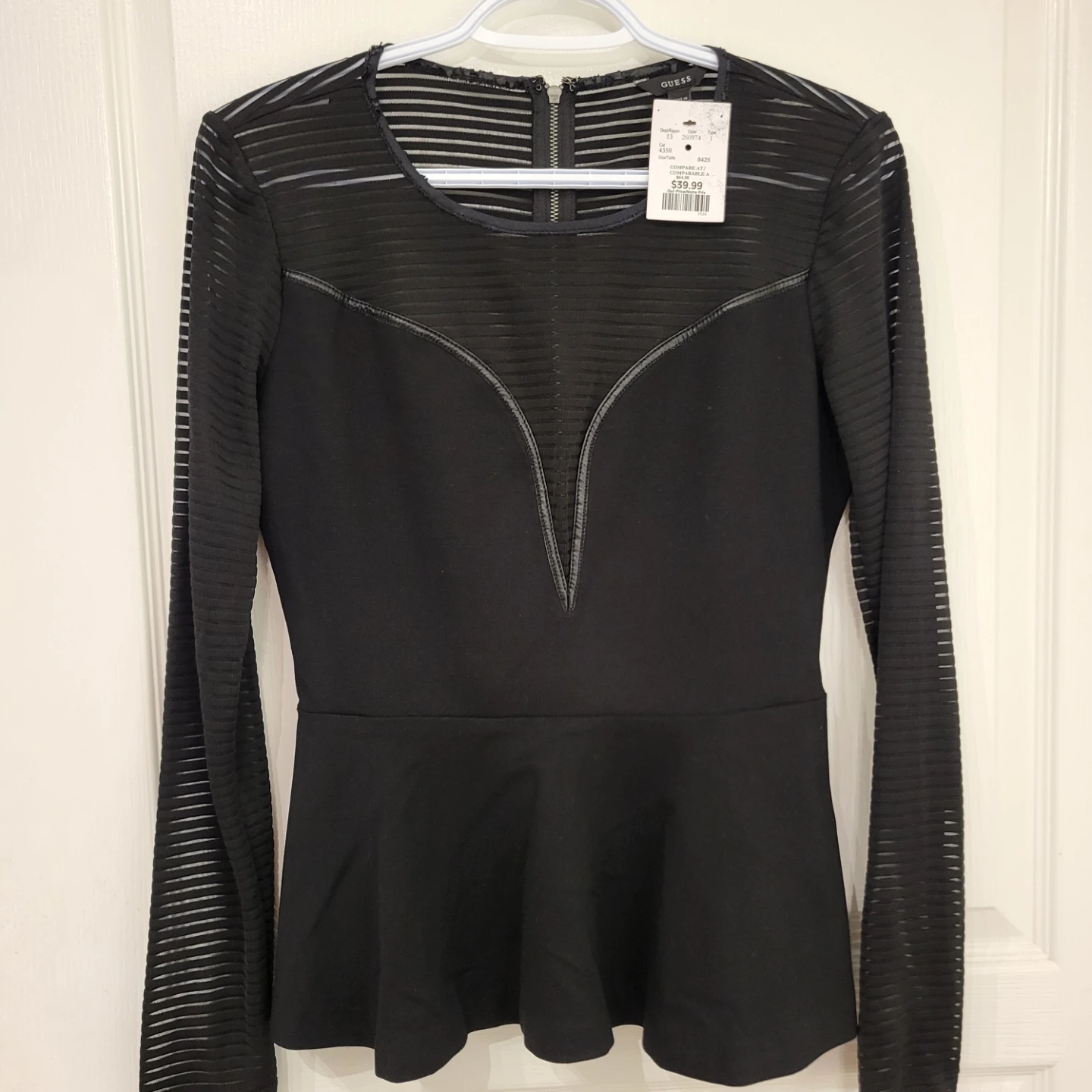 GUESS Black Long Sleeve Peplum Top