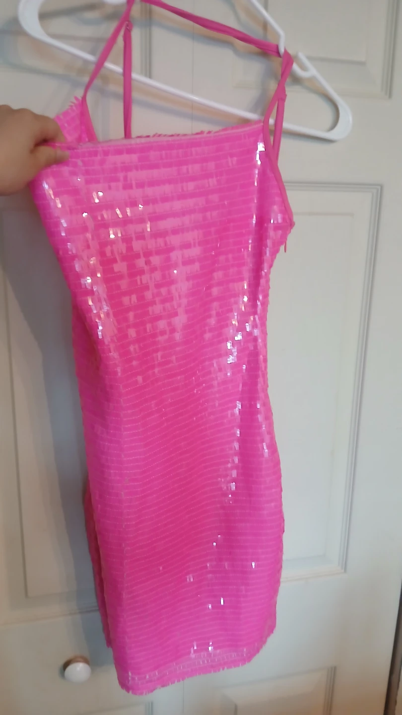 Fashion Nova sequined hot pink mini dress size medium M - photo 5