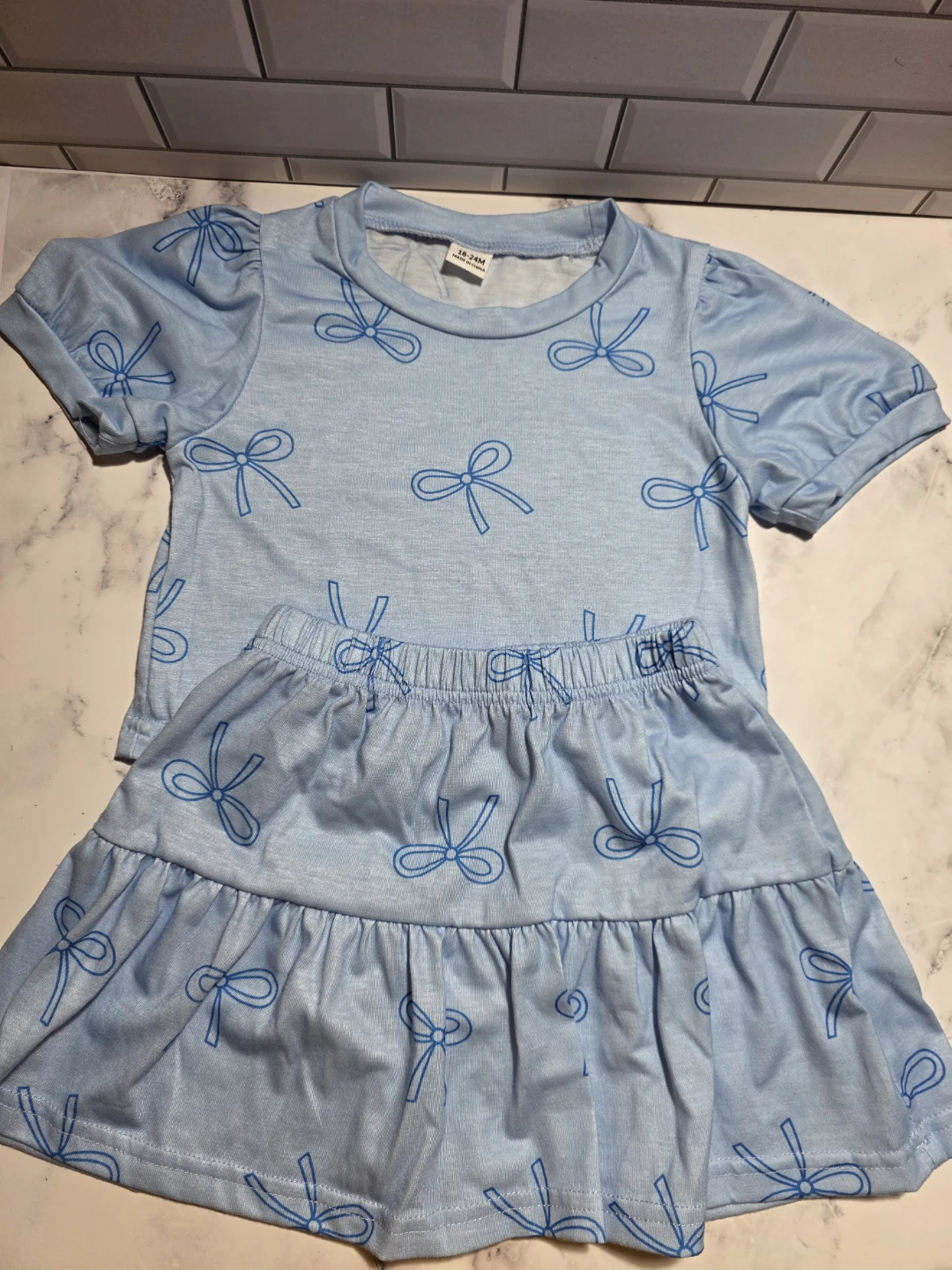 Toddler Girls Blue Bow Print Outfit Set