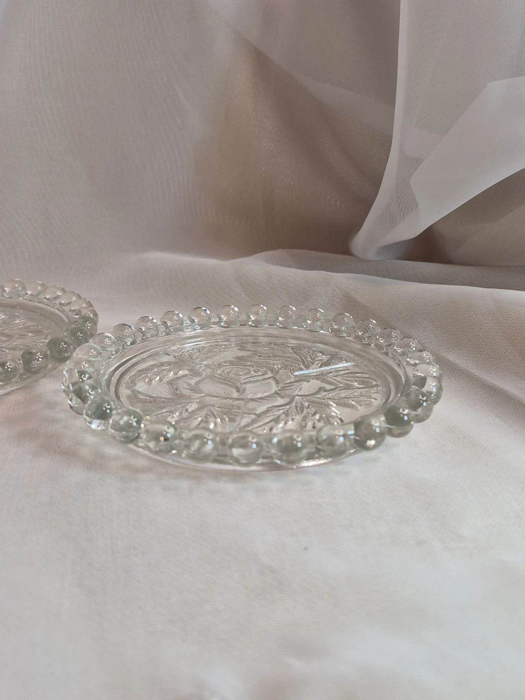 Pair of Vintage Glass 5" Round Coasters Trinket Etc. Decor - photo 3