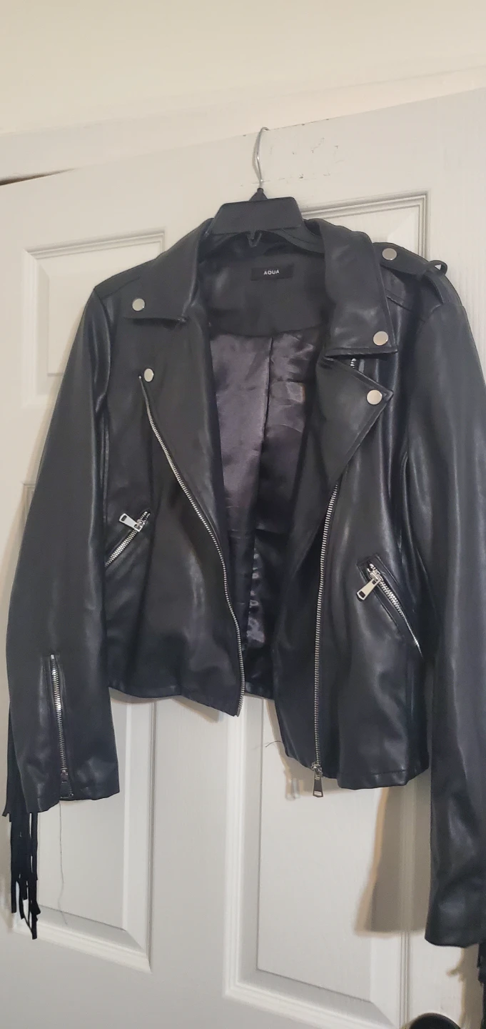 AQUA Black Faux Leather Fringed Jacket - photo 3