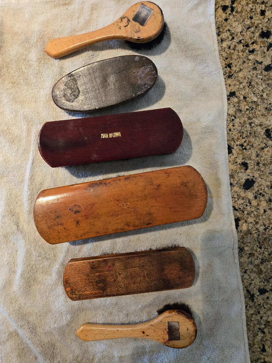 Wooden Shoe Shine Brush Set - Lot of 6 (Horsehair)
