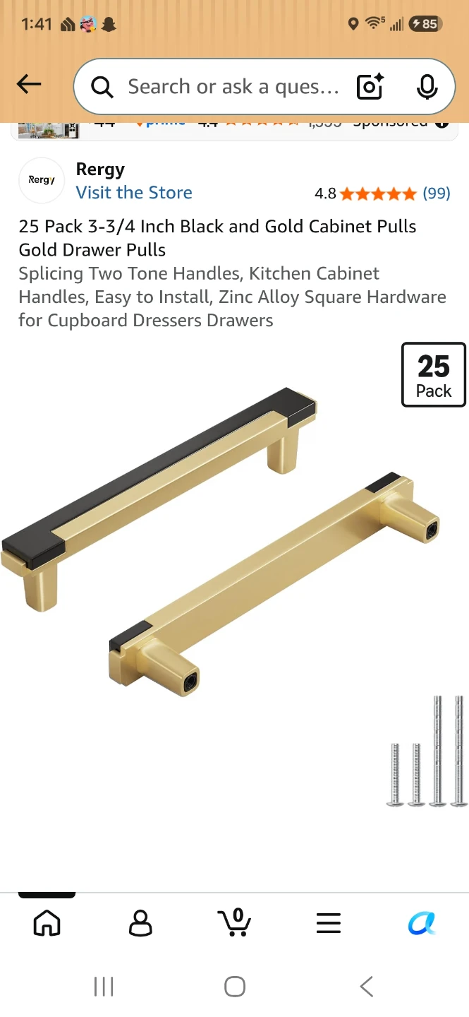 Rergy 25-Pack Black and Gold Cabinet Pulls