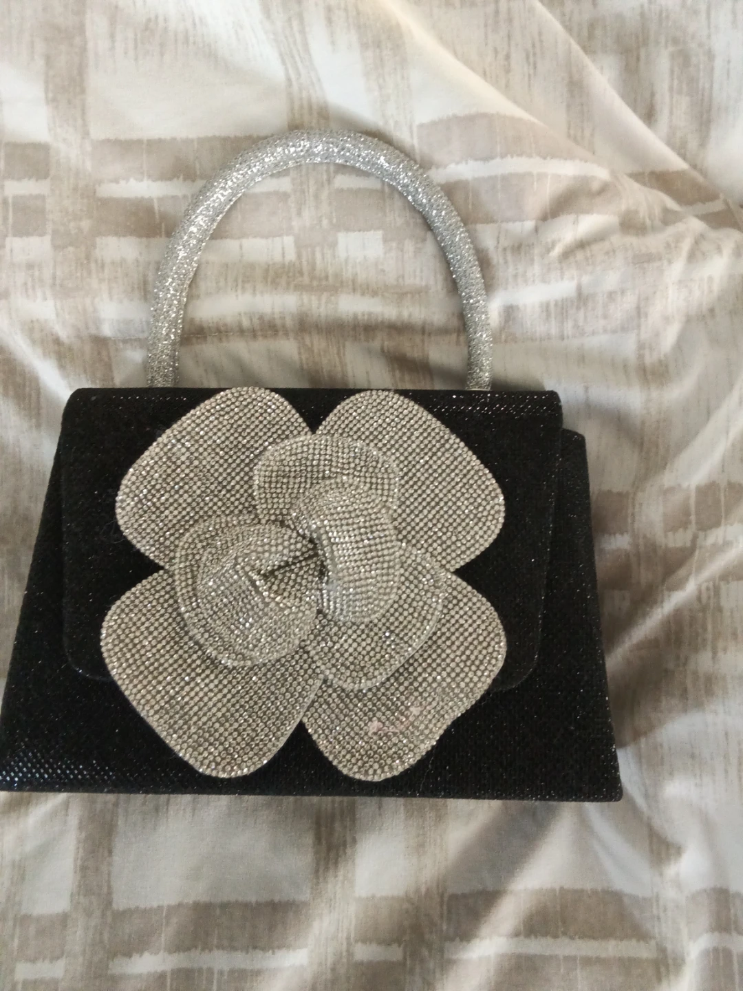 Black Sparkly Flower Evening Handbag