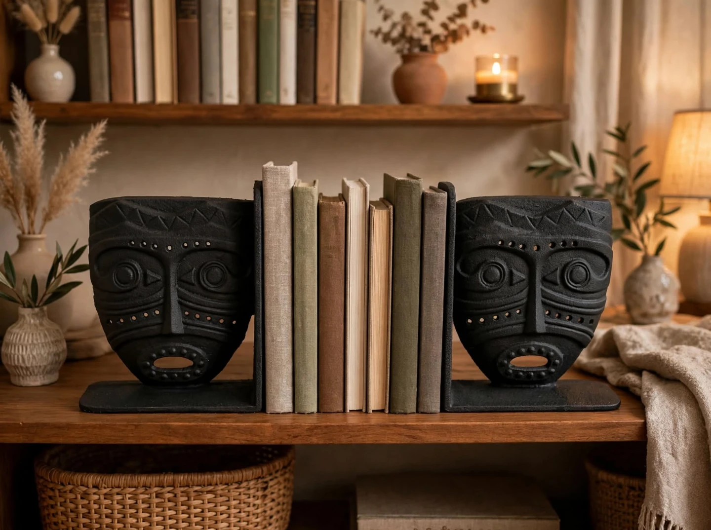 Vintage Tiki Mask Bookends