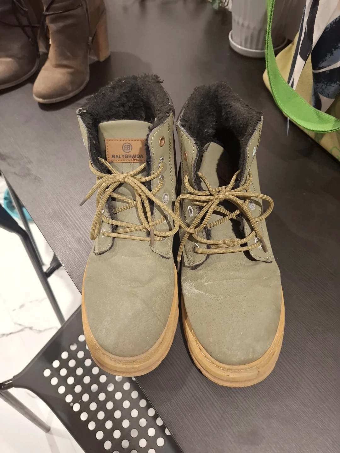 Balyghaioa Olive Green Faux Fur Lined Boots