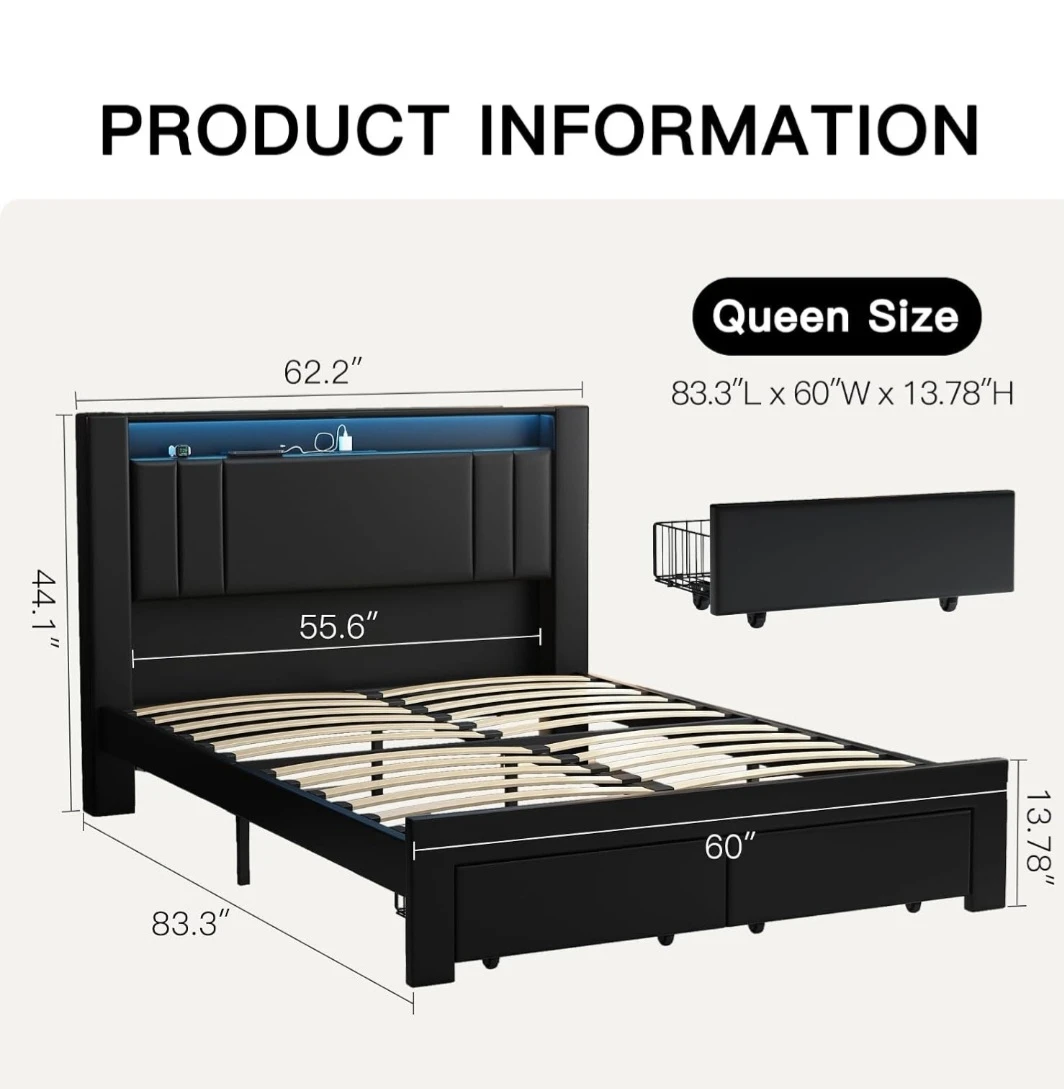 LED Upholstered Queen Bed Frame - photo 3