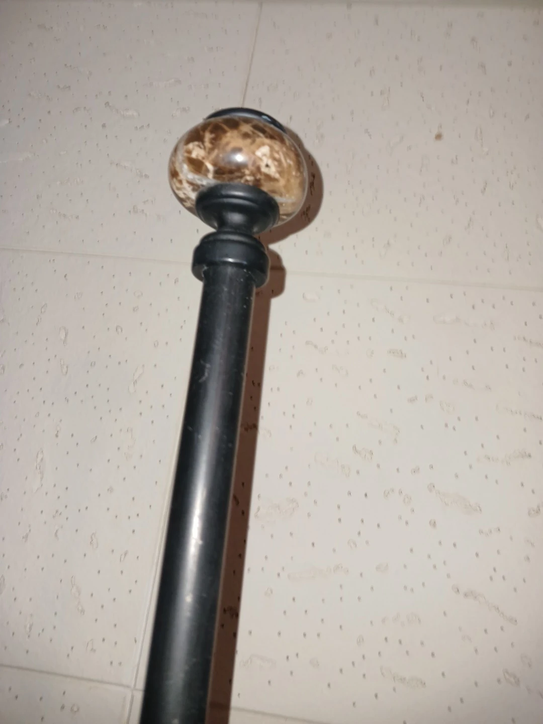 Black heavy duty curtain rod with marbled finials - photo 2