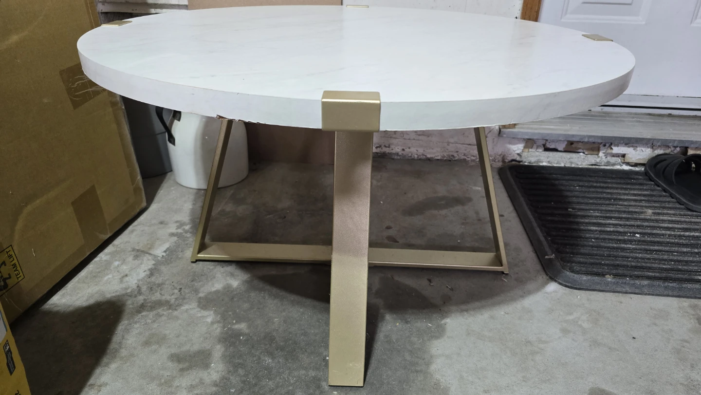 Round Faux Marble Coffee Table with Gold Legs - photo 2