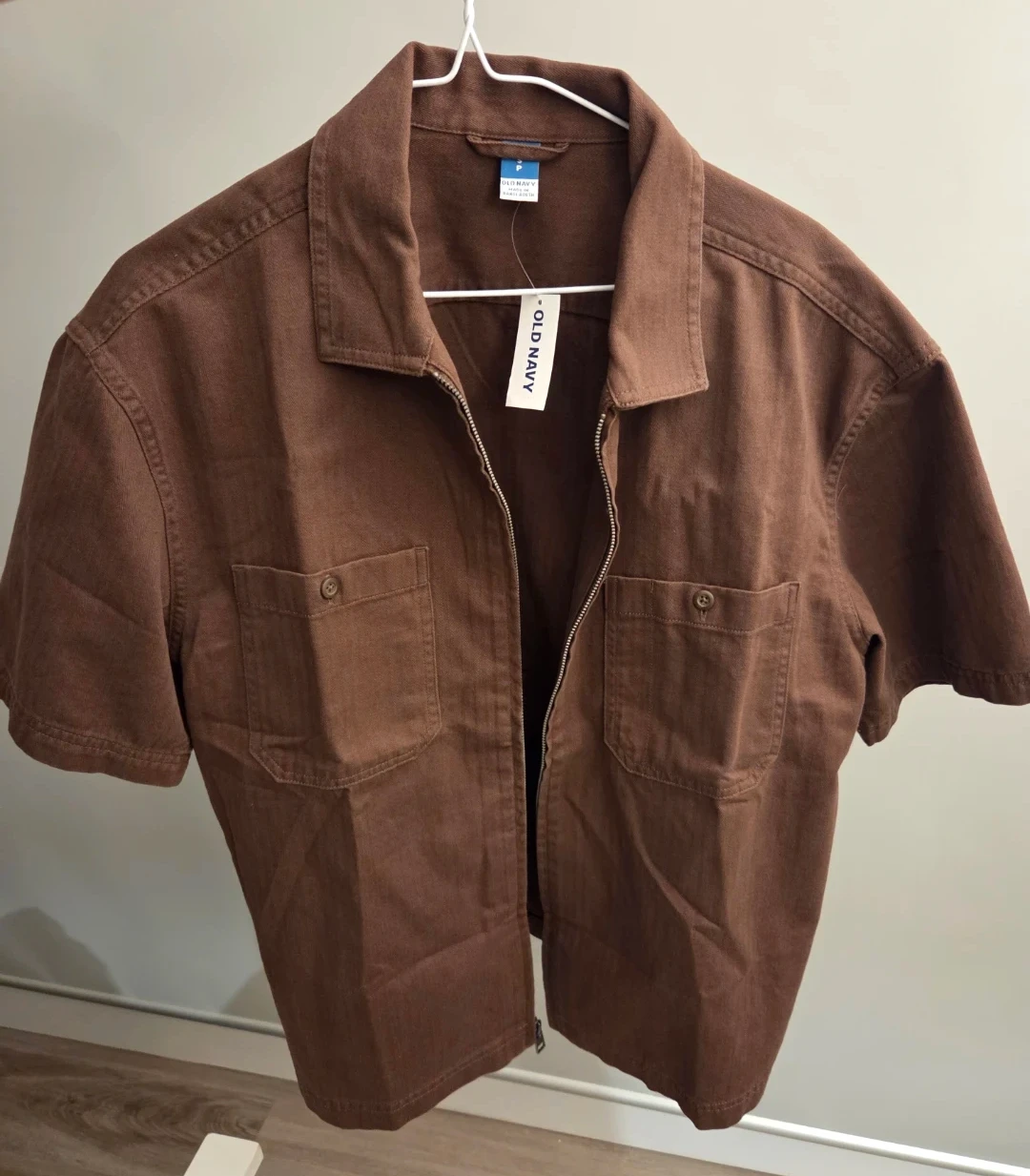 Old Navy Brown Short-Sleeve Zip-Up Shirt
