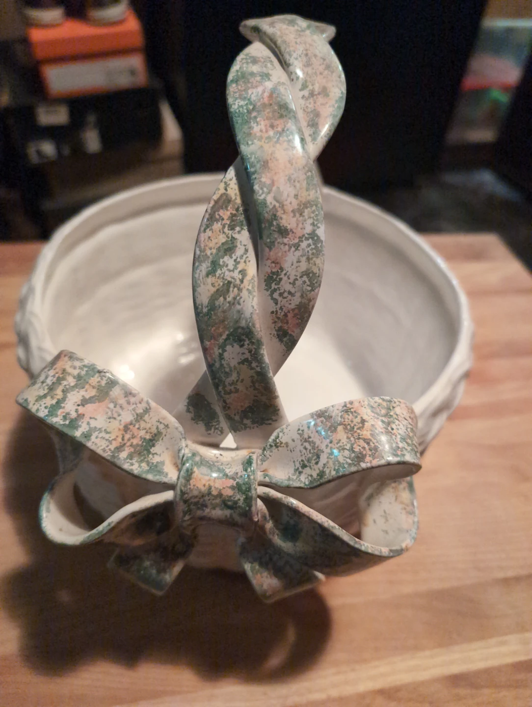 Ceramic Decorative Basket with Bow Handle
