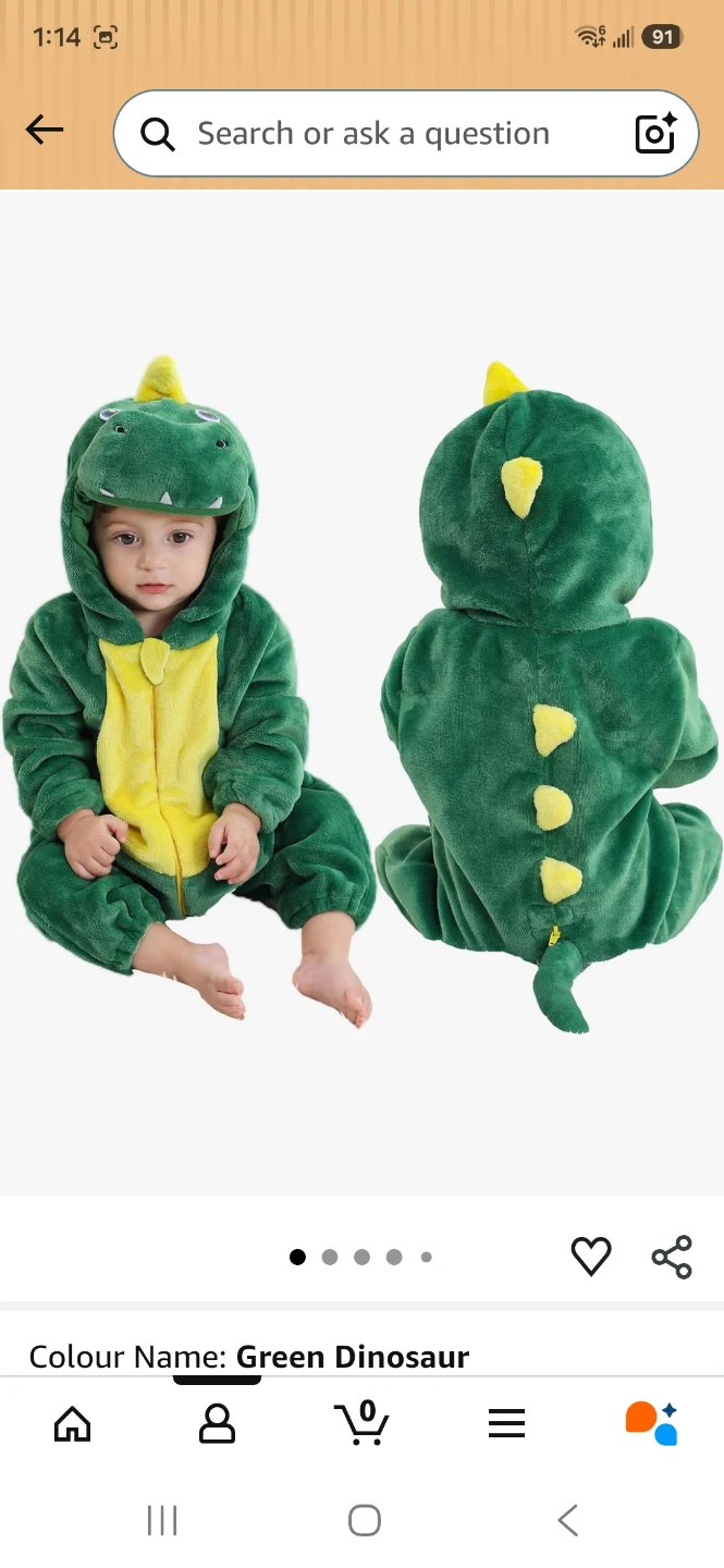 Baby Green Dinosaur Costume Size 18-24 mos
