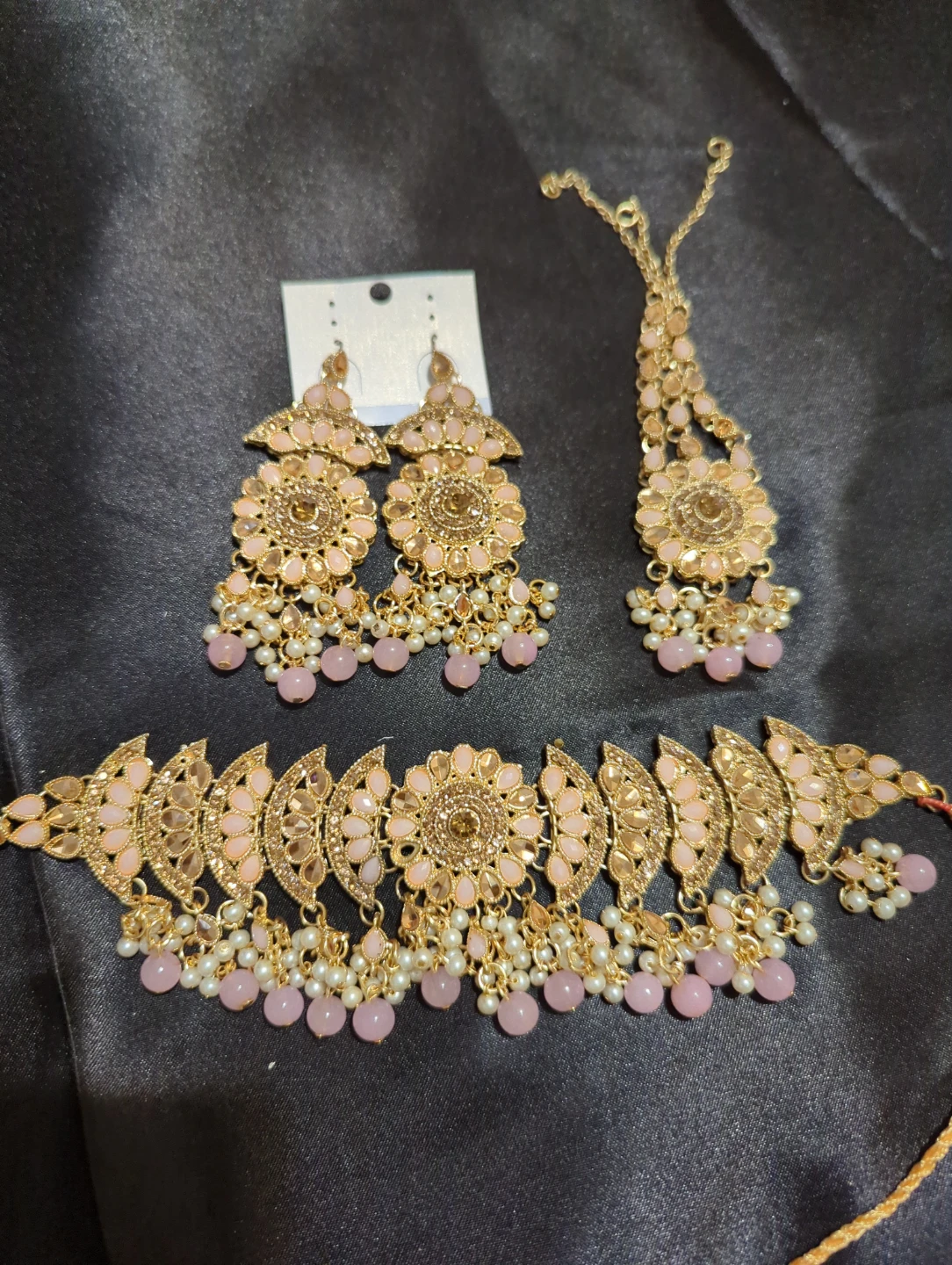 Heavy Pink and Gold Bridal Jewelry Set - photo 3