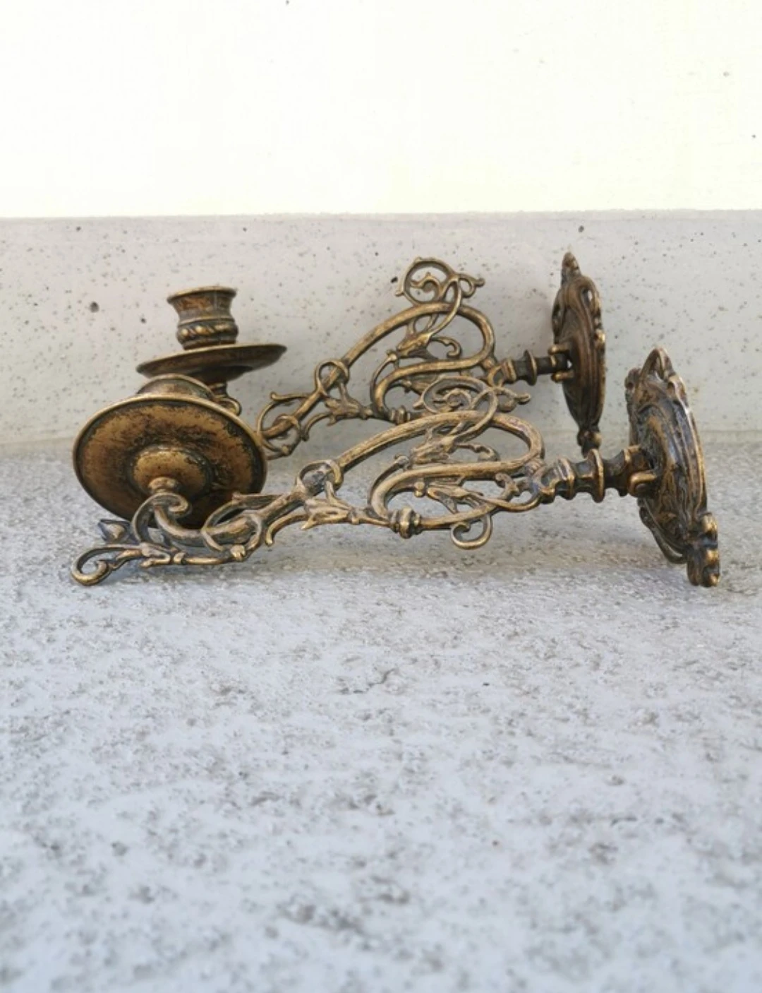 Vintage Italian Brass Art Nouveau Wall Sconce Candles Holders - photo 5