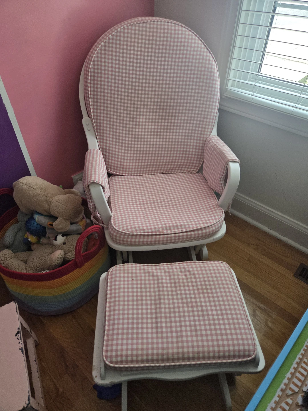 Pink Gingham Glider Rocker with Ottoman
