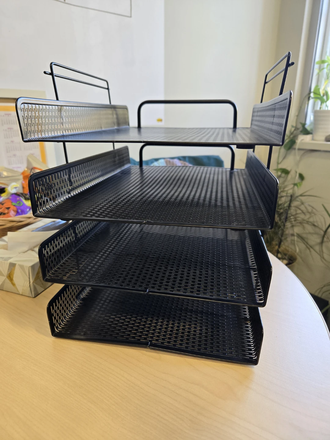 Black Metal 4-Tier Desk Organizer Tray