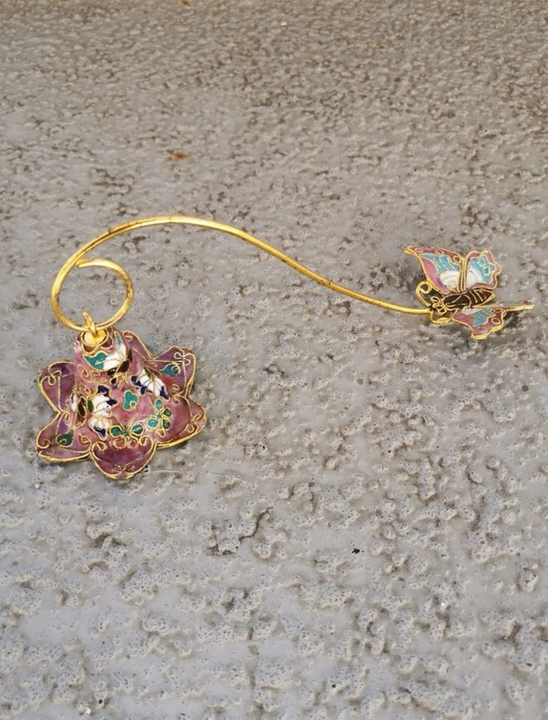 Vintage Cloisonné Floral Bell Butterfly Candle Snuffer - photo 2