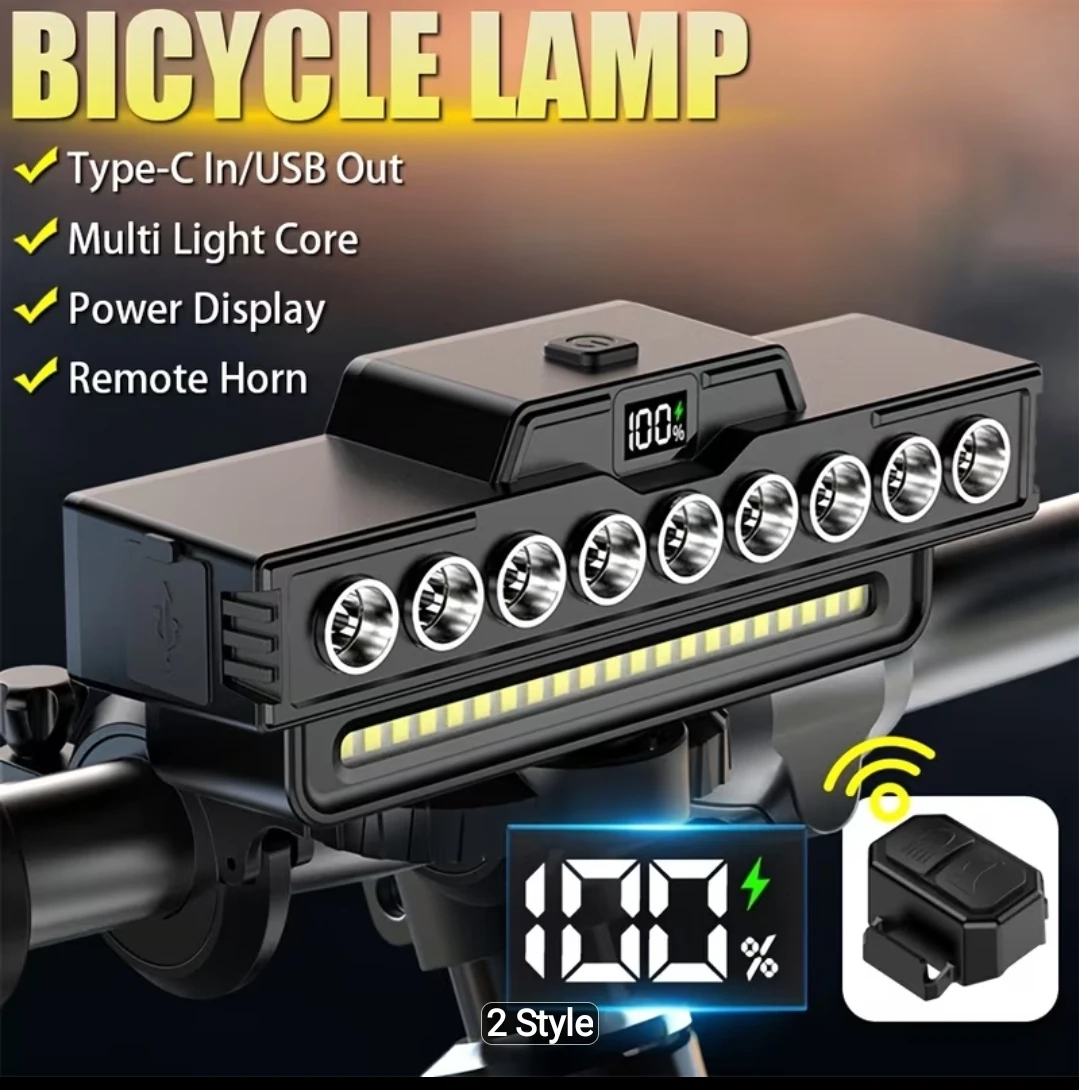 Bicycle LED Headlight with Remote Horn