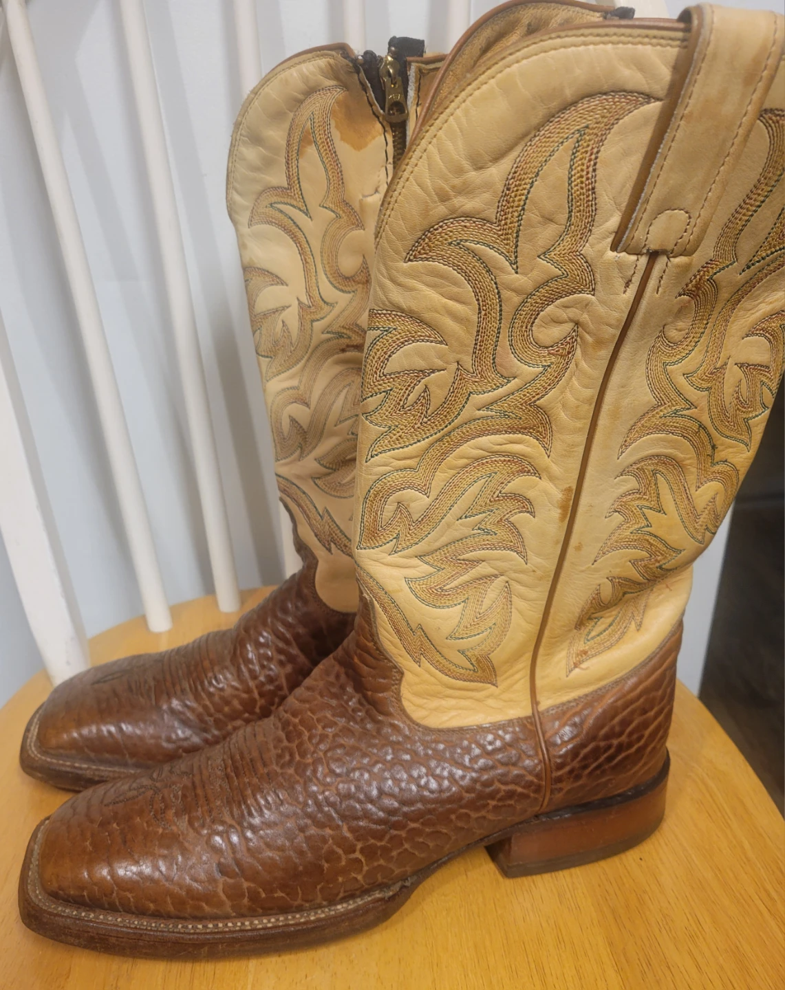 Justin Vintage Brown Zipper Square Toe Mens Western Boots 9.5 D - photo 2