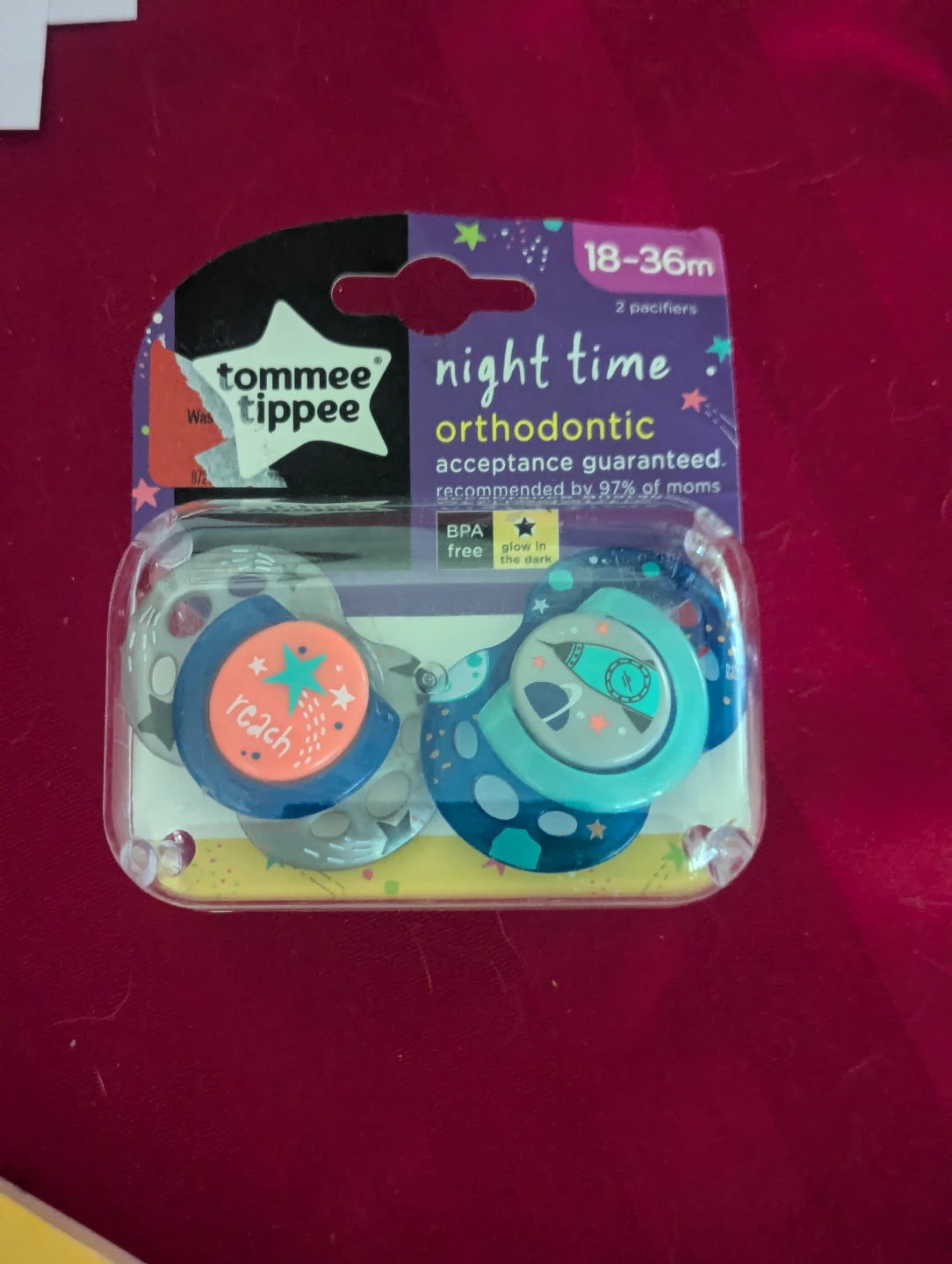 Tommee Tippee Orthodontic Night Time Pacifiers 2pk.  BNWT