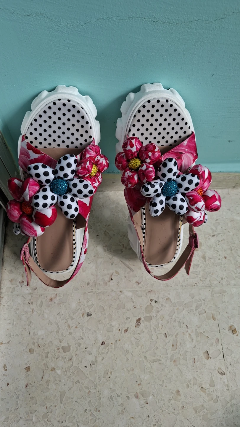Betsey Johnson Floral Polka Dot Platform Sandals