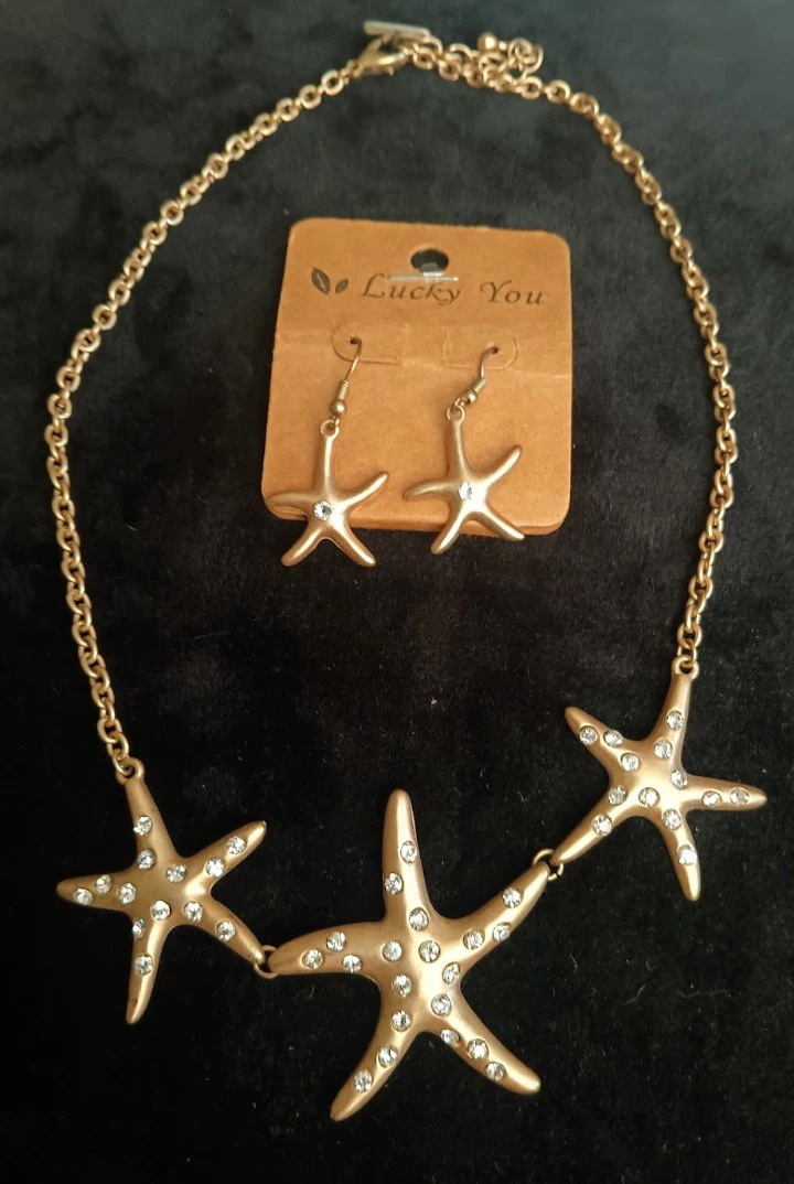 Sparkly Rhinestone Starfish Necklace and Earring