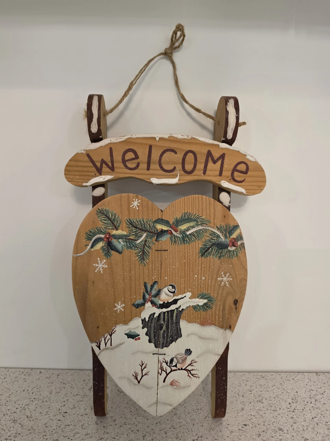 Holiday Wooden Sled Painted Welcome Sign Decoration