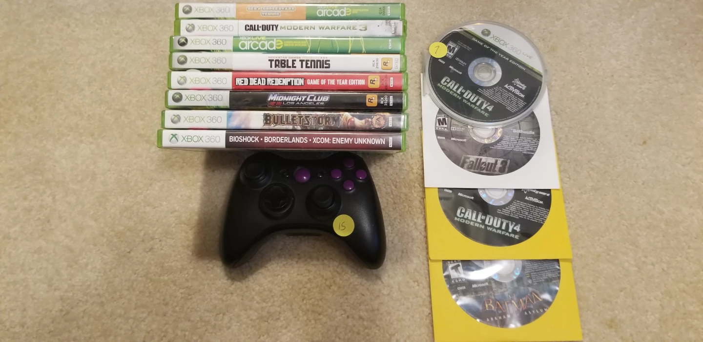 Microsoft Xbox 360 Wireless Controller and Games