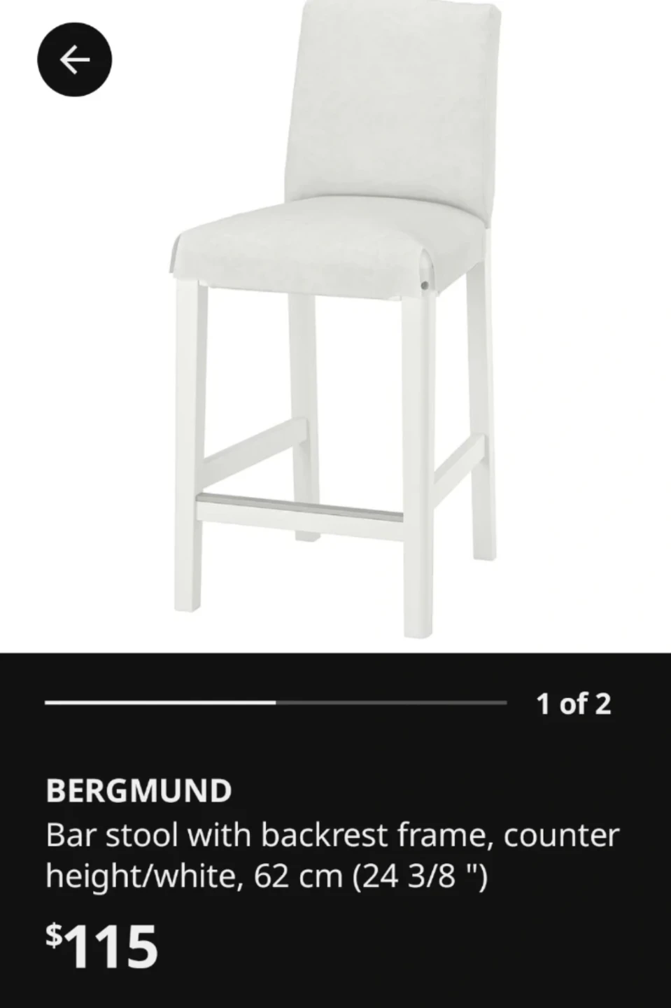 Set of two 100 cad IKEA BERGMUND Bar Stools