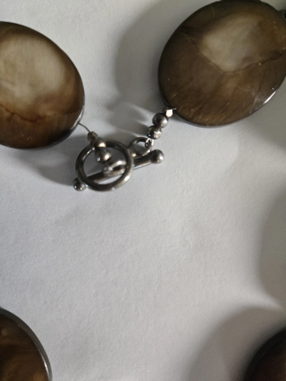 Vintage Brown Shell Sterling Silver Statement Necklace - photo 2