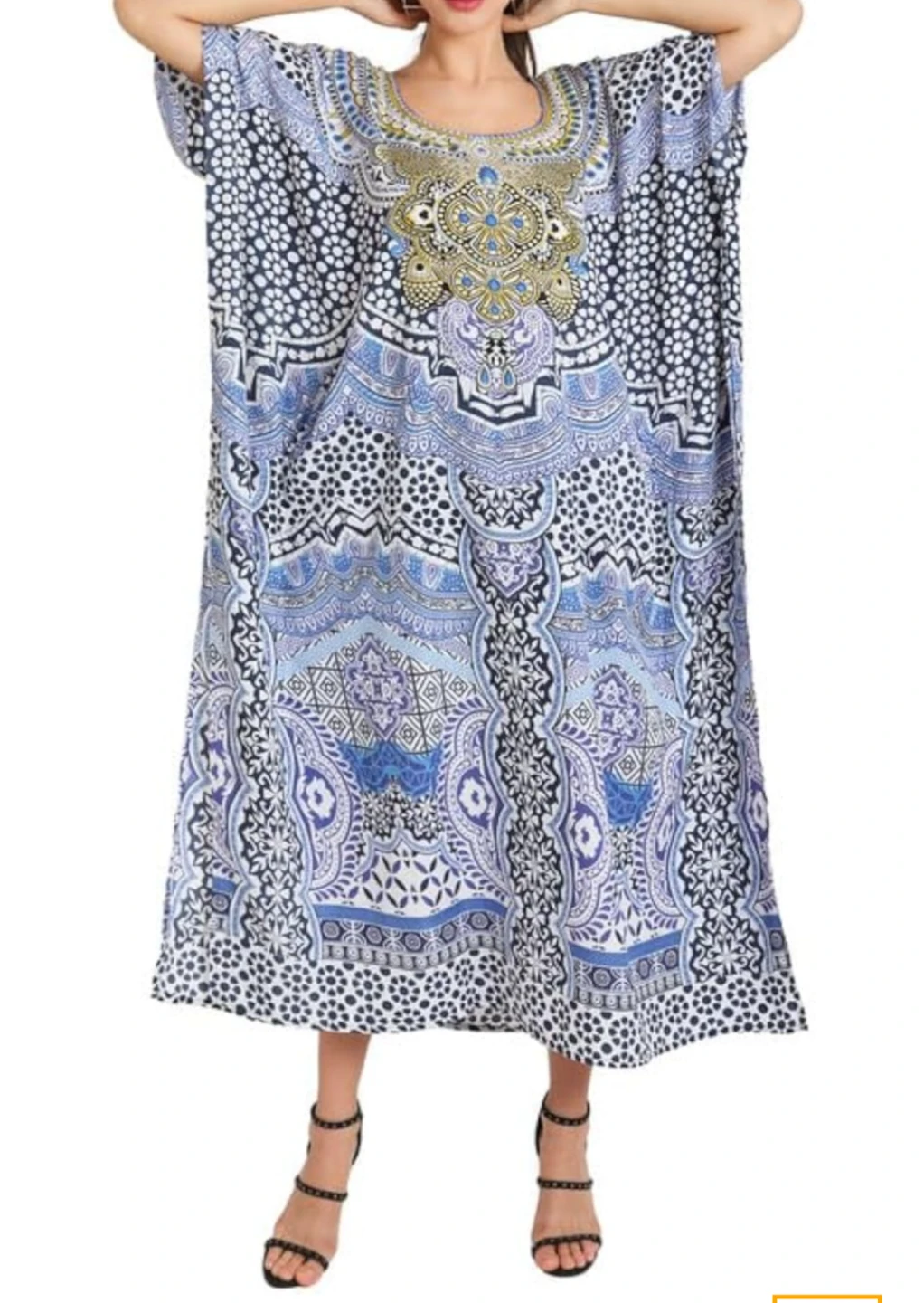 Blue Patterned Kaftan Dress