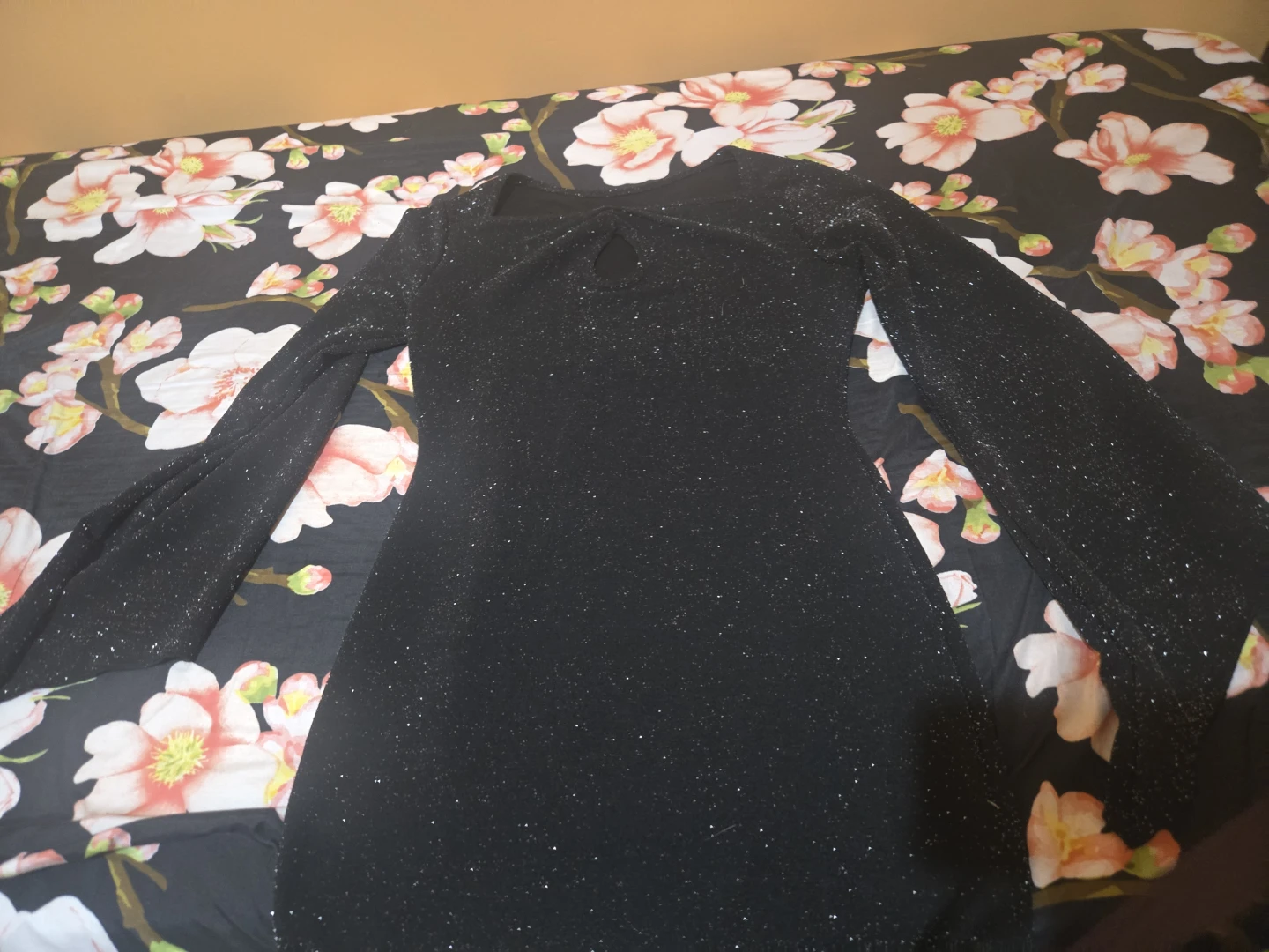 Black Shimmer Long-Sleeve Dress