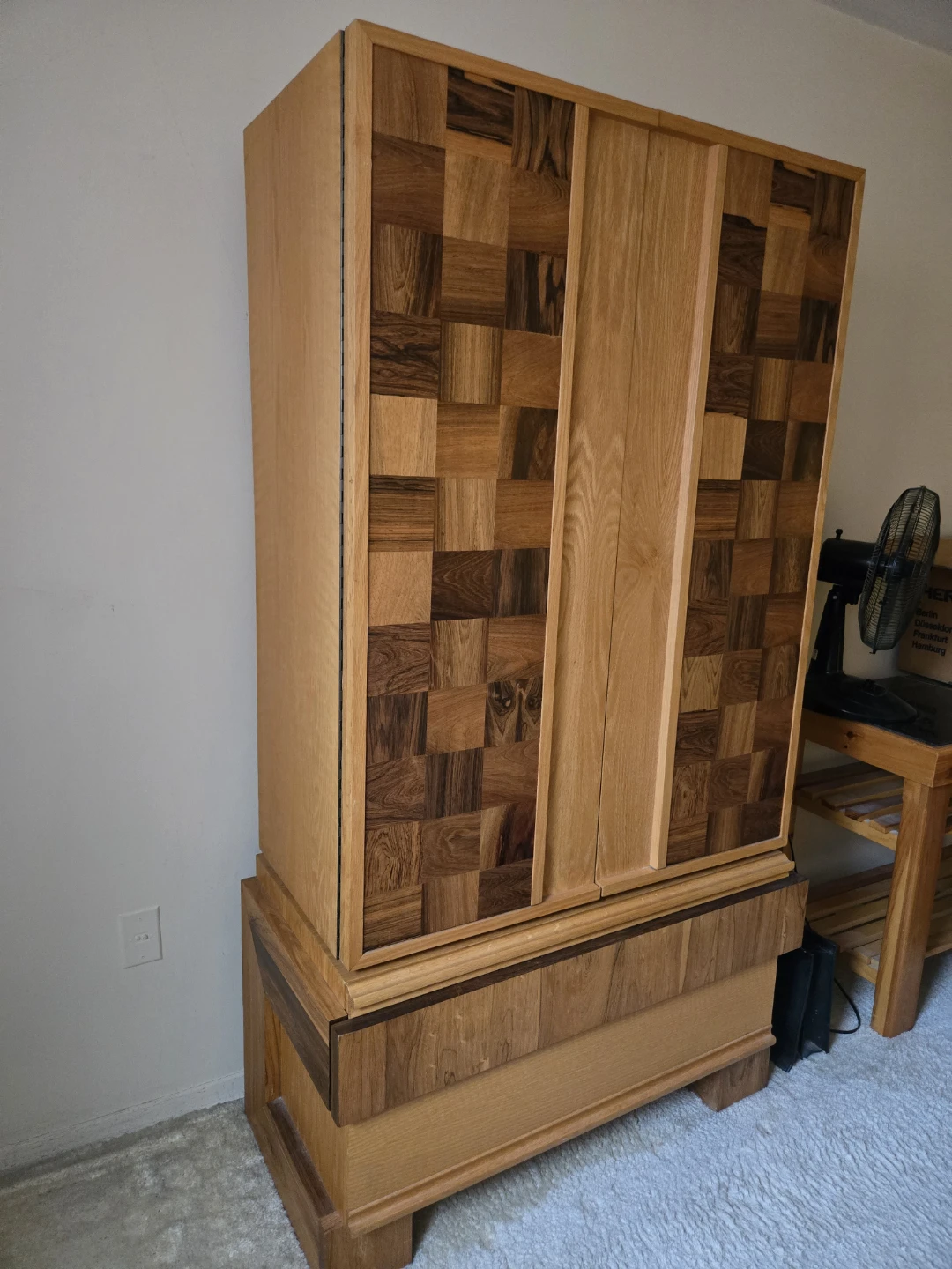 Wooden Armoire with Checkerboard Detail