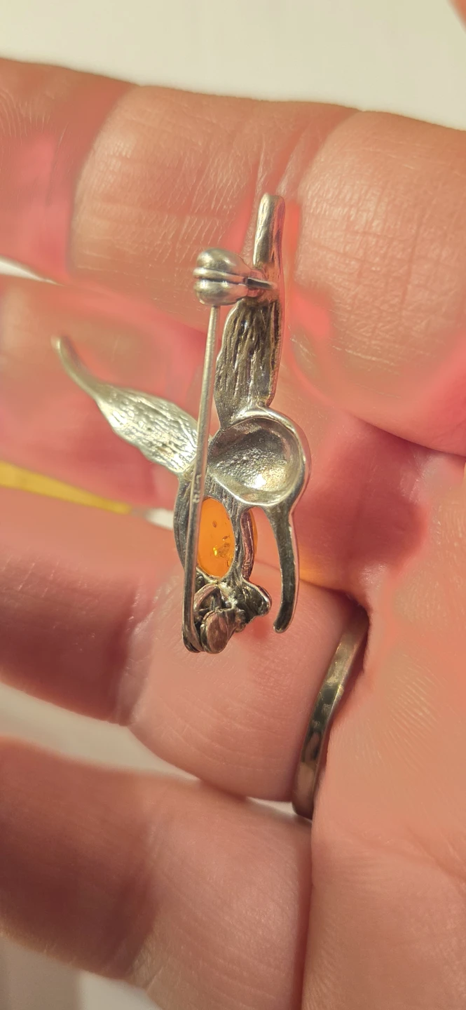 Sterling silverHummingbird Amber  Brooch - photo 5