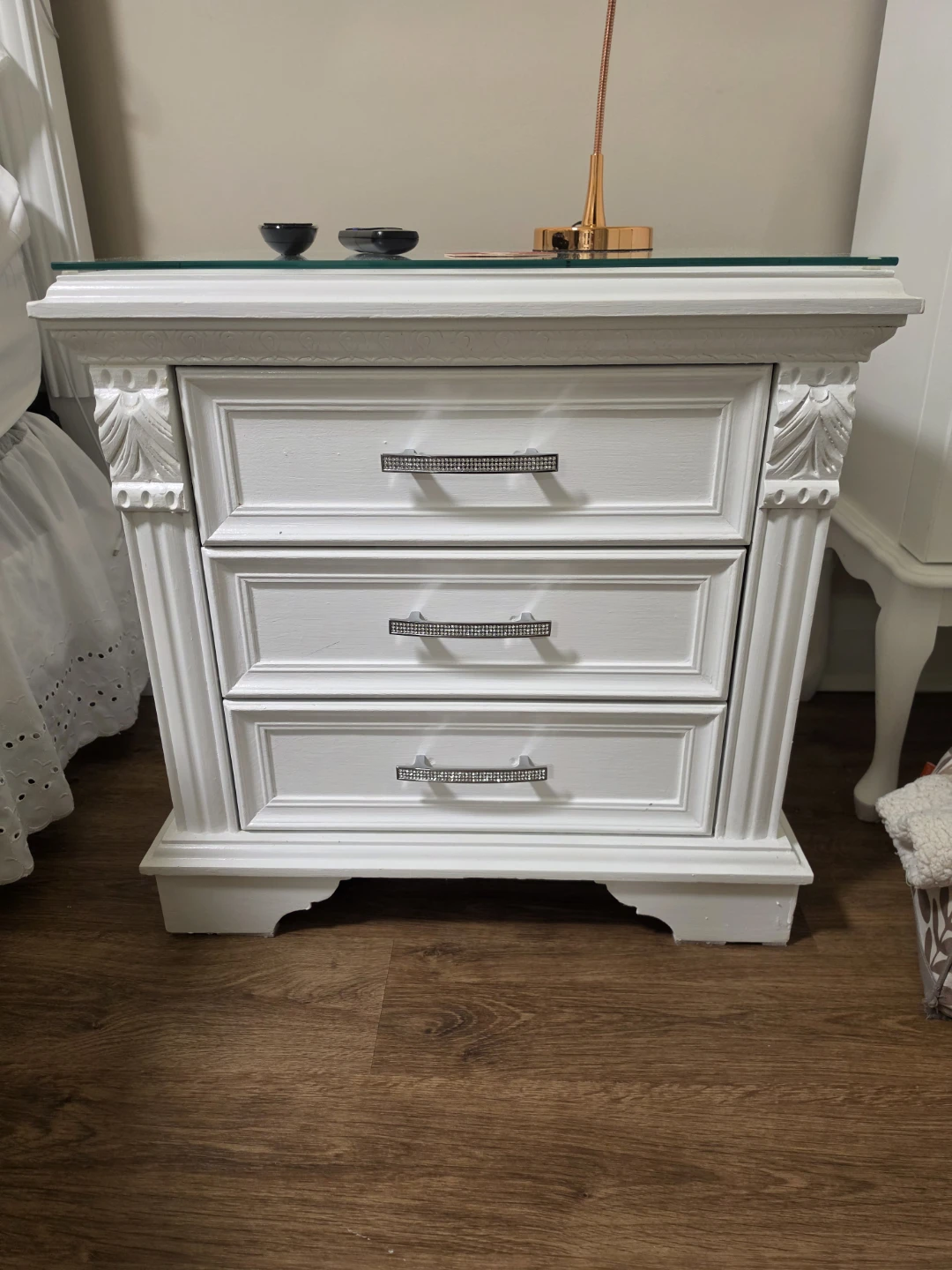 White Bedroom Wardrobe and Nightstand Set