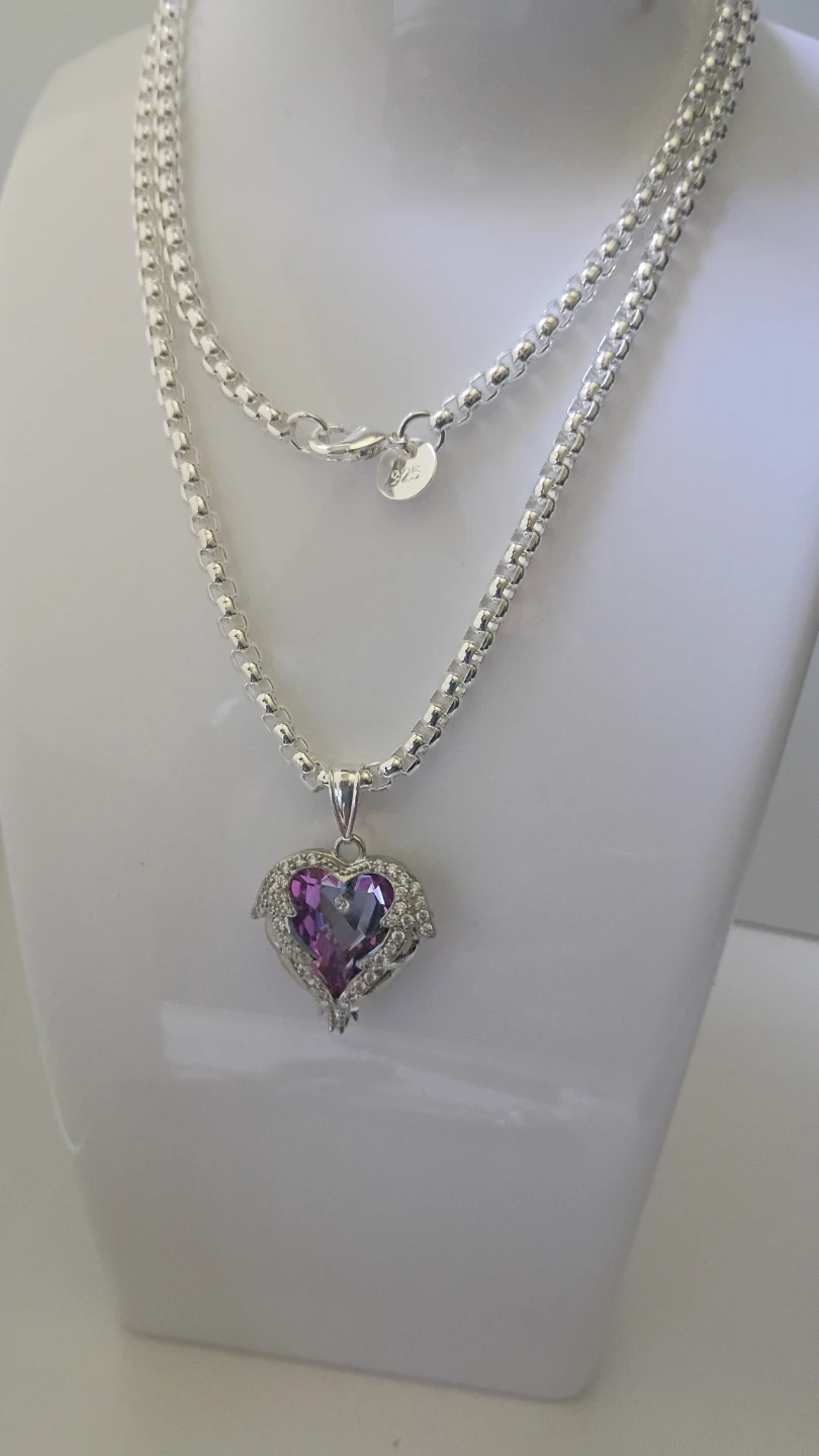 Brillante collar chapado en plata con hermoso corazón - photo 5