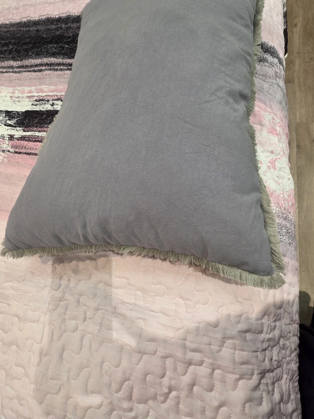 Grey Fringed Accent Pillow - photo 3
