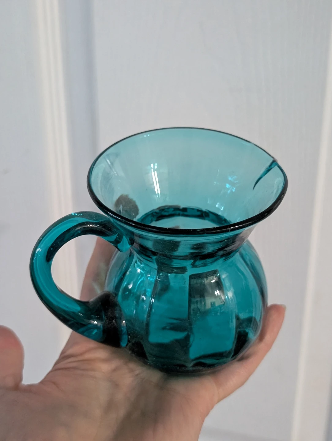 Small Blue Glass Creamer Pitcher. Vintage handmade