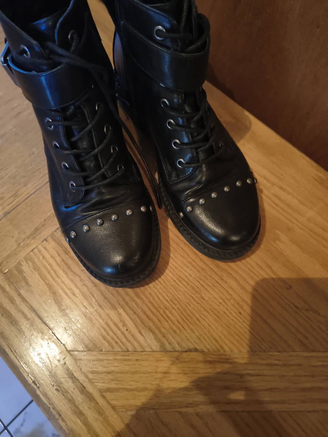 Black Studded Lace-Up Combat Boots - photo 5