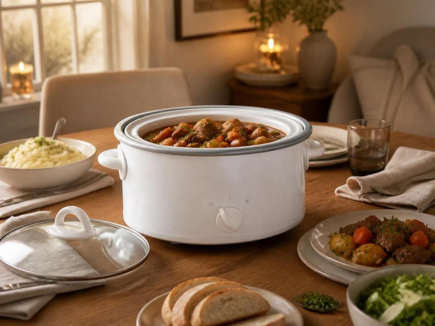 White Crock Pot Slow Cooker with Glass Lid - photo 3