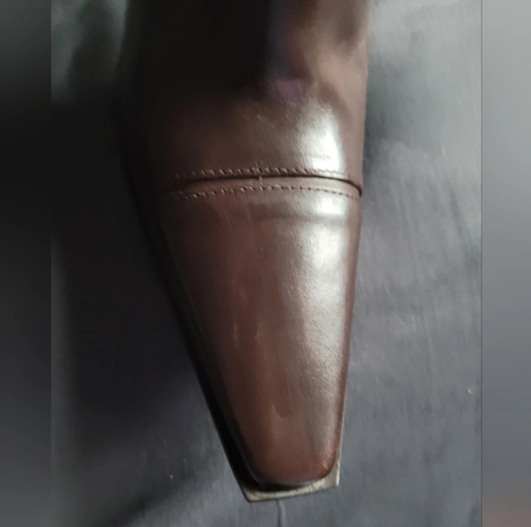 Dark brown leather knee-high boots - photo 5