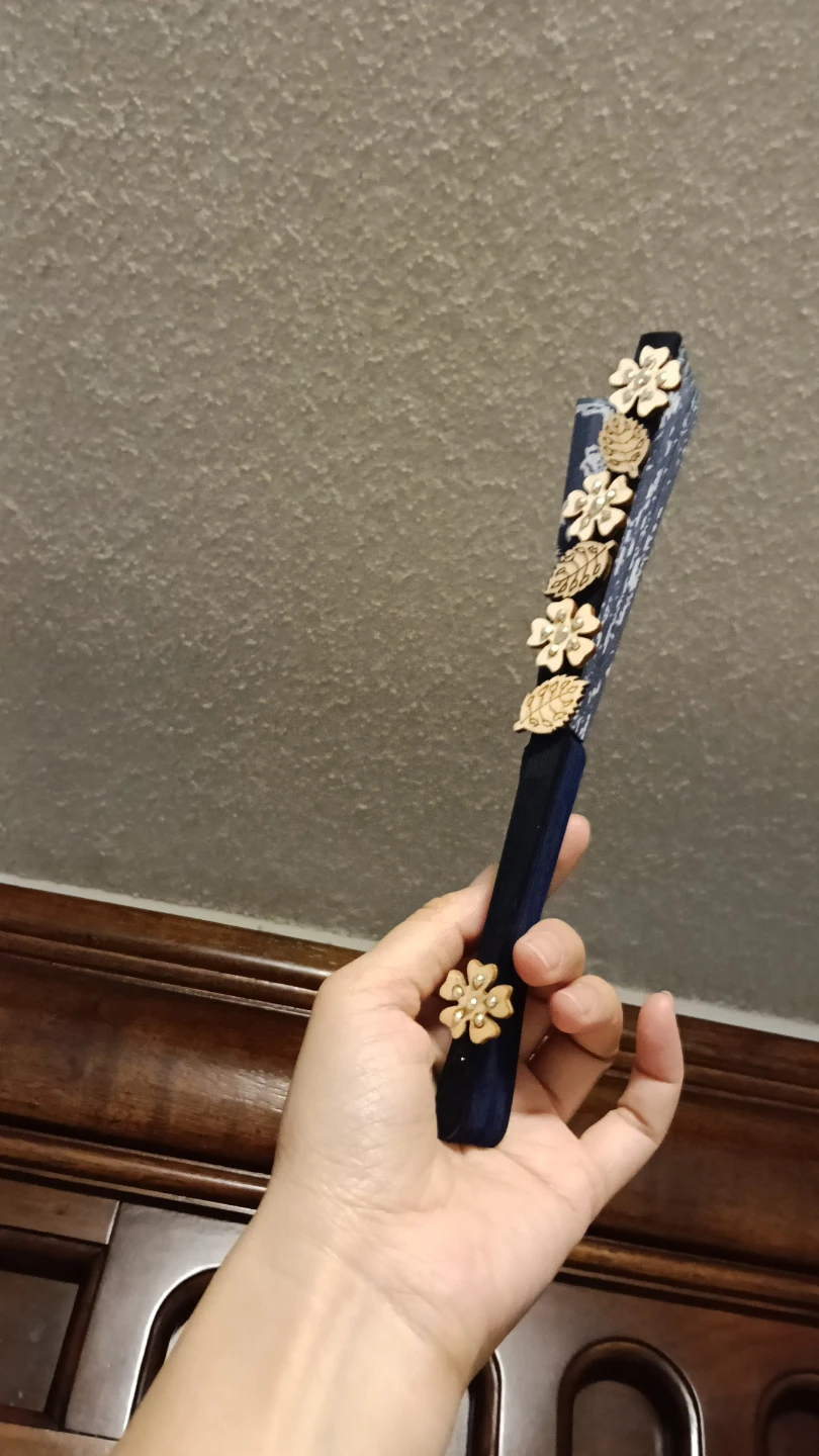 Decorative Navy Blue Floral Hand Fan - photo 4