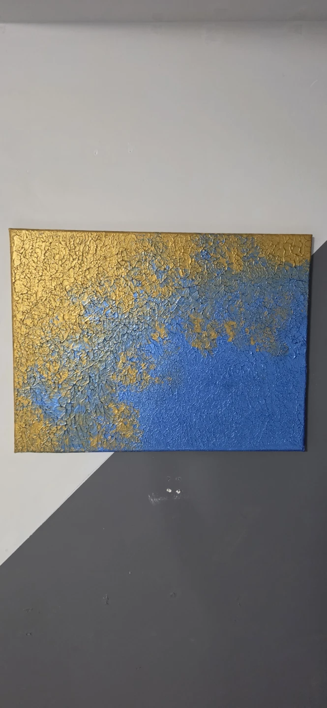 Textured blue and gold abstract canvas art - photo 3