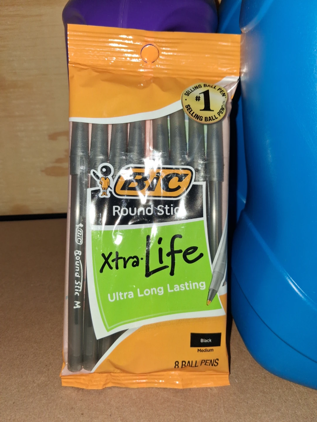 BIC Round Stic Xtra Life Ball Pens, 8 Count
