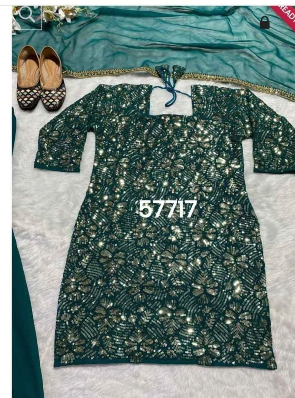 Teal Sequin Gharara Suit Set