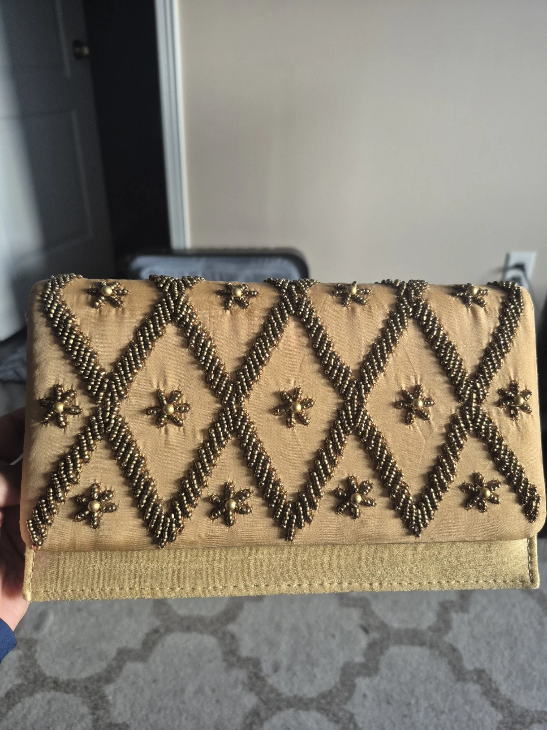 Gold Beaded Clutch Handbag