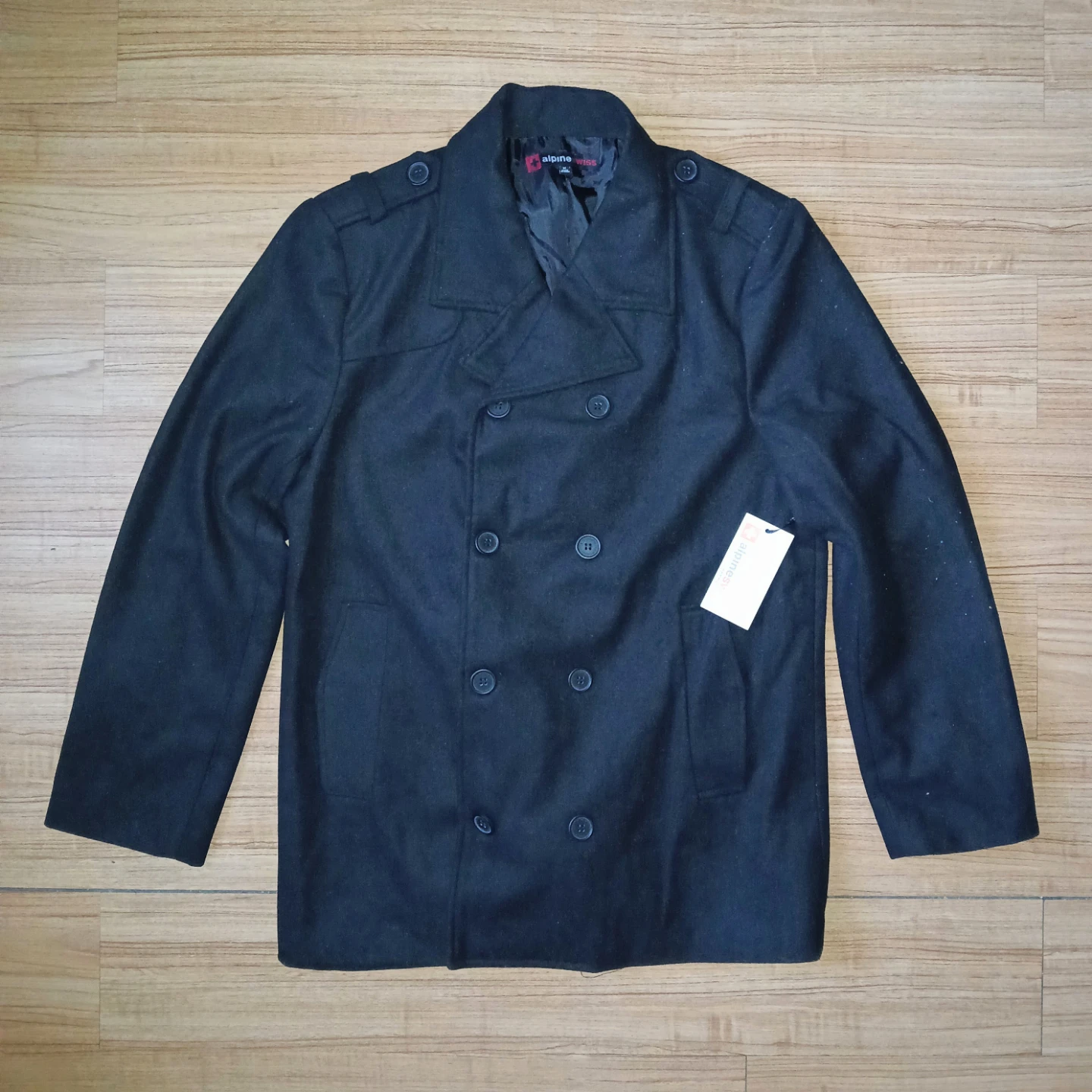 Alpine Swiss Men's Pea Coat Black Medium